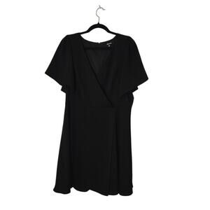 Madewell Women's Faux Wrap Dress Size 14 Black Flutter Sleeves LBD Chic Classic